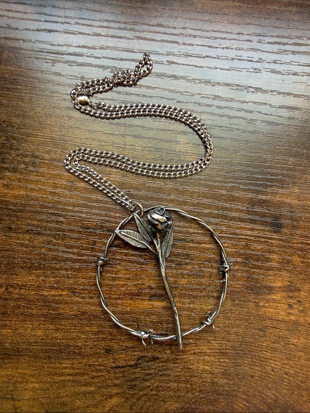 Barbwire Silver Rose Pendant Necklace mercury hour sterling silver